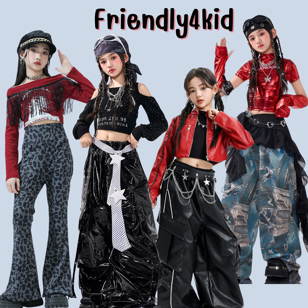 friendly4kid พร้อมส่ง ชุดเต้นเด็กหญิง HipHop Jazz เสื้อแขนยาว