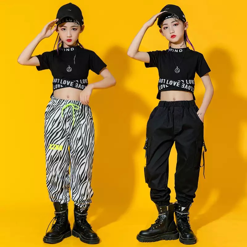 ชุดเต้น ชุดฮิปฮอป เสื้อแขนยาว เอวไขว้ พร้อมกางเกงขาขายาว ม้าลาย