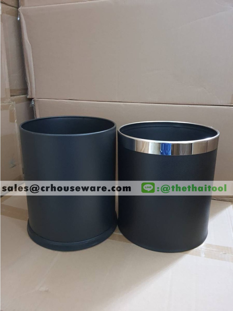 ถังขยะในห้องพักหุ้มหนังแบบ 2 ชั้น สีดำ (Double layers guest room bin with pvc. leather cover) 001-GRB9445-22
