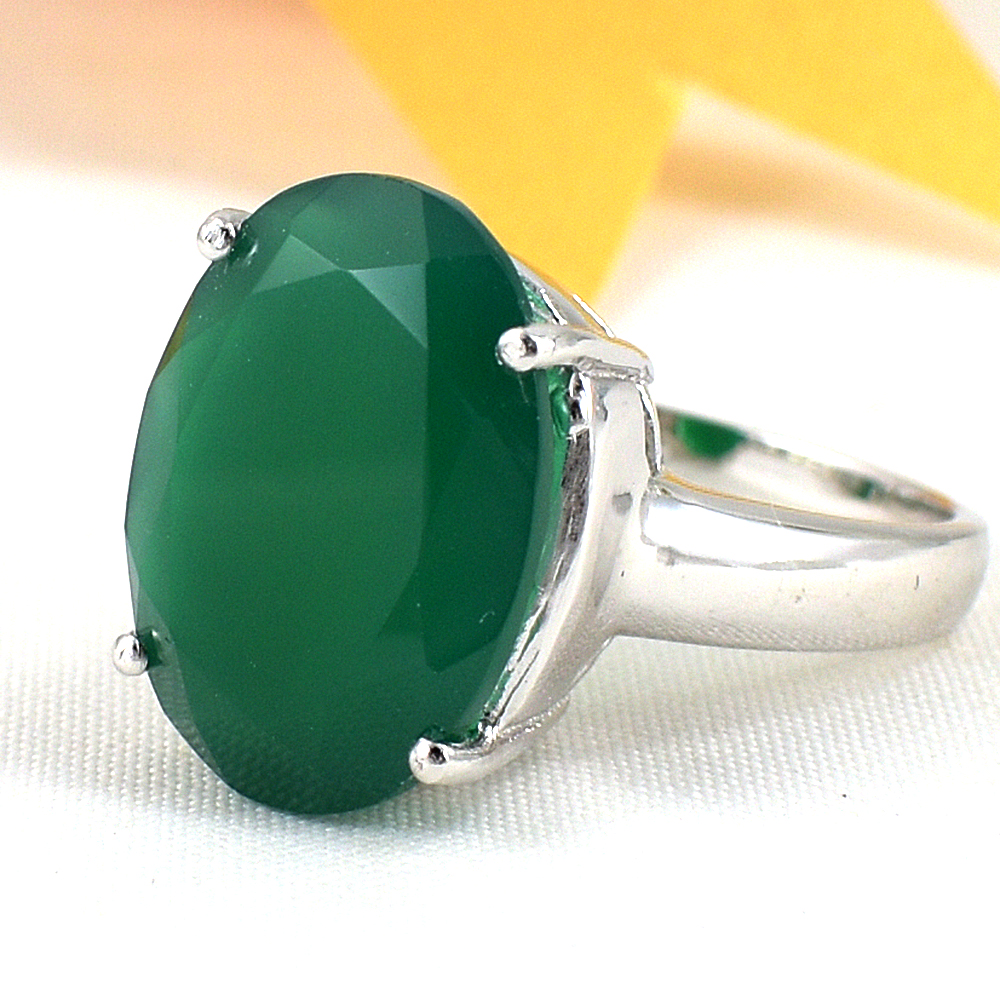 แหวนเงินแท้ราคาถูกชุบทองคำขาว พลอยแท้กรีนอะเกท 10.40 กะรัต งานประณีตสวยงาม สั่งผลิตค่ะ