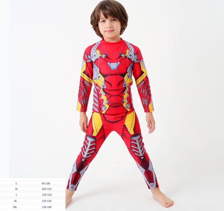 **พร้อมส่ง ชุดว่ายน้ำ สำหรับเด็กชาย บอดี้สูท เซ็ตเสื้อ+กางเกง+หมวก รวมฮีโร่