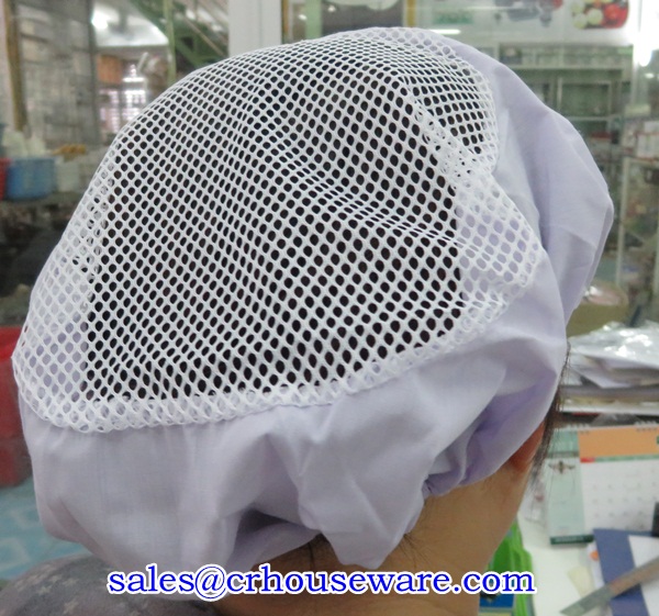 หมวกทรงแก็บด้านหลังเป็นตะข่าย มีระบาย สีขาว 044-TMV-2098