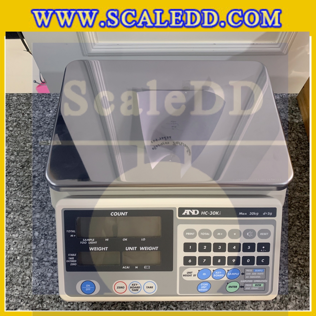 เครื่องชั่งนับจำนวณชิ้นงานดิจิตอล รุ่น HC-30Ki ยี่ห้อ AND น้ำหนักสูงสุด 30 กิโลกรัม ความละเอียด 5 กรัม (ผ่านตรวจรับรองจากสำนักกองชั่งตวงวัด)