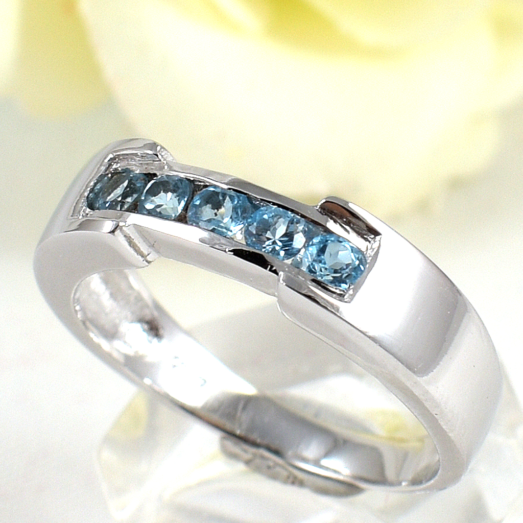 แหวนเงินแท้ราคาถูกชุบทองคำขาว สวิสบลูโทปาซแท้ 0.75 กะรัต งานประณีตสวยงาม สั่งผลิตค่ะ