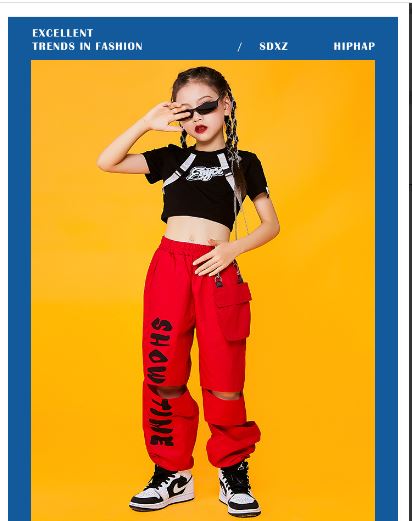 ชุดเต้น ชุดแดนซ์ เสื้อสีดำ+กางเกงขายาวสีแดง