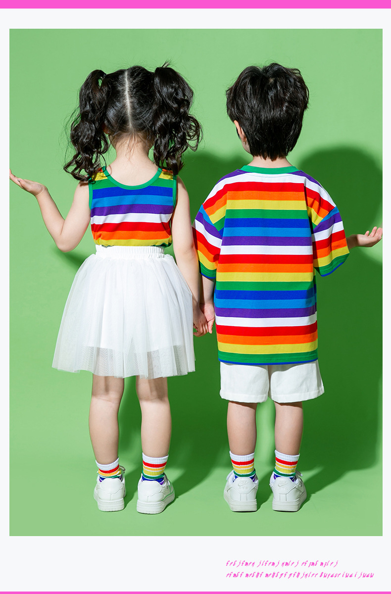 พร้อมส่ง ชุดเต้น ชุดฮิปฮอป เสื้อลายรุ้ง รวมถุงเท้า