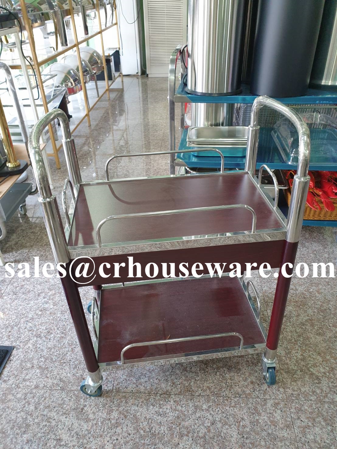 รถเข็นไม้+สแตนเลส 2 ชั้น เปิดลิ้นชัก 1 ด้าน 002-STK-AC-80