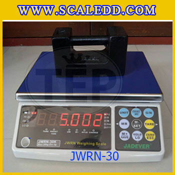 เครื่องชั่งดิจิตอล30kg ยี่ห้อ JADEVER รุ่น JWRN พิกัดน้ำหนัก 30kg ความละเอียด 2 กรัม (มีใบตรวจรับรองจากสำนักชั่งตวงวัด)