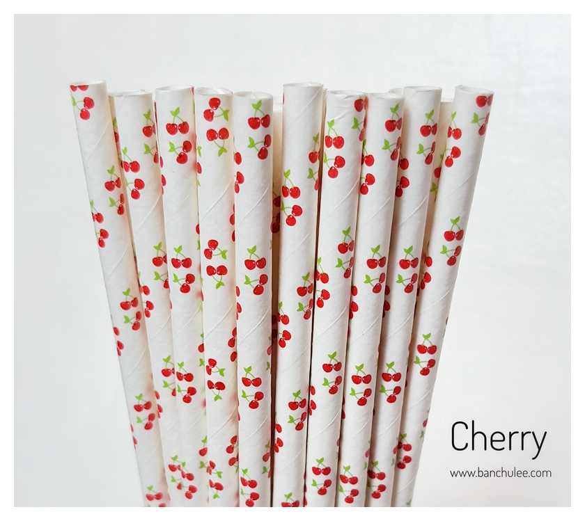 Fruit Pattern Paper Straws หลอดกระดาษ ใช้สำหรับดื่มน้ำ