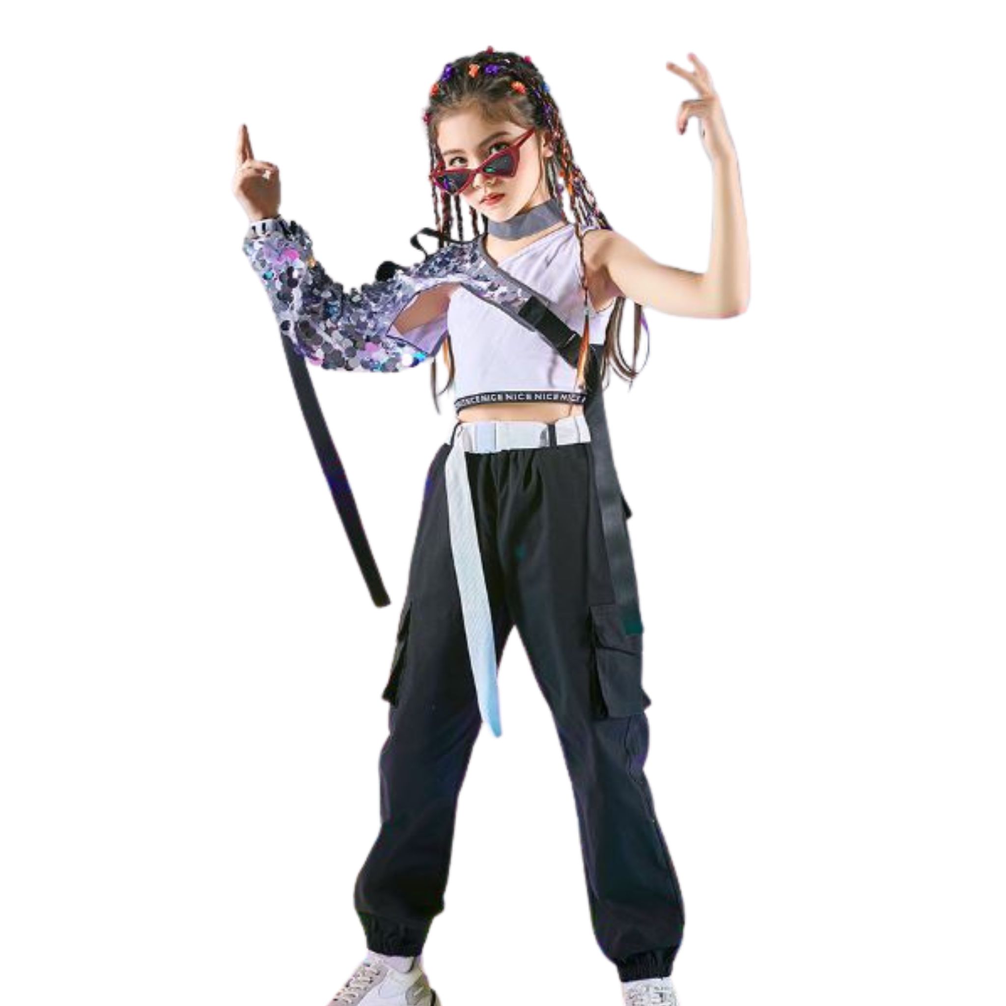 พร้อมส่ง ****ชุดเต้น ชุดแดนซ์ เสื้อแขนยาว+ตัวในสีขาว+กางเกงขายาวสีดำ