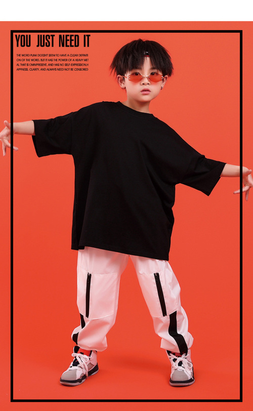 ชุดเต้น ชุดแดนซ์ เสื้อเอวลอยสีดำ+กางเกงขายาวสีขาว