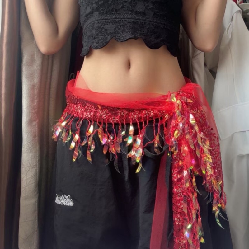 พร้อมส่งพร๊อพเสริม ผ้าผูกเอว คาดเอว Hip Scarf แฟชั่นเลื่อม พร้อมพู่และโซ่ คาดเอวสำหรับเต้นแจ๊ส-สตรีท สไตล์เน็ตไอดอล