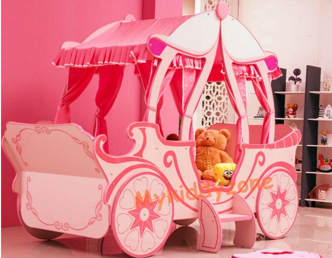 เตียงนอนไม้สำหรับเด็กผู้หญิง Princess Chariot Pink รถม้าเจ้าหญิงสีชมพู TP20133