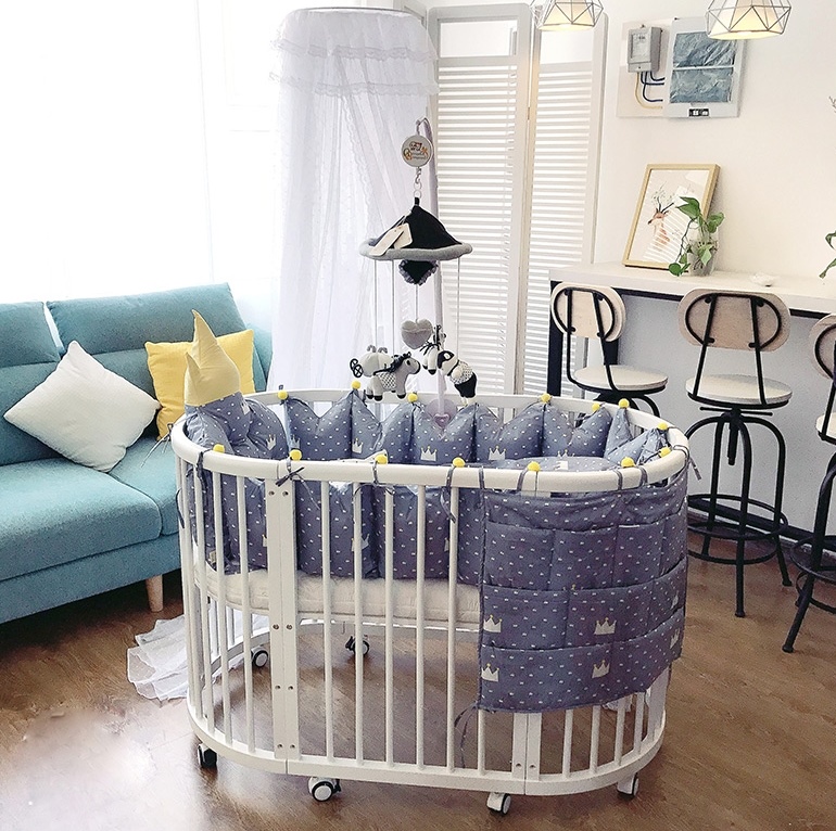 TP21506 เตียงไม้สีขาว Modern Classic OVAL Crib Ivory White (round bed) ดีไซน์สวย WD31