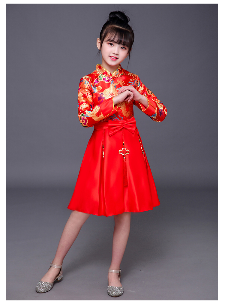 **พร้อมส่ง** ชุดจีน กี่เพ้า ชุดจีนเด็กชาย เสื้อสีแดงแขนขลิบทอง+สแลคดำ รุ่น 2