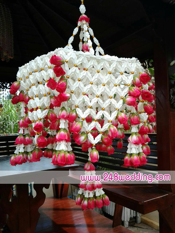 โคมแขวนระย้าขนาดใหญ่ (ทรงหกเหลี่ยม)สีแดง