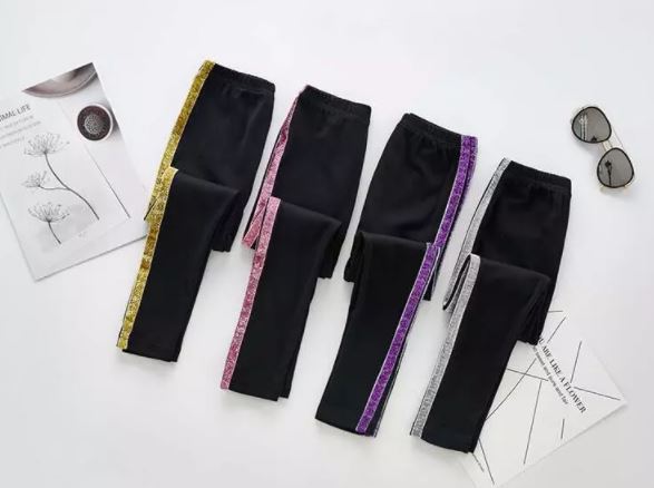 กางเกงเด็ก เลกกิ้งสีดำ แต่งแถบกลิตเตอร์