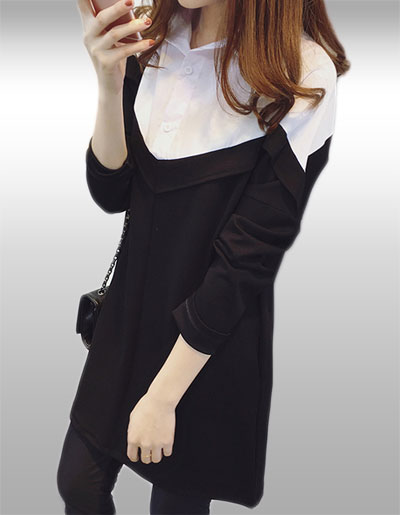 เสื้อแฟชั่นผู้หญิงสีดำแขนยาวแต่งคอปกรหัส1592