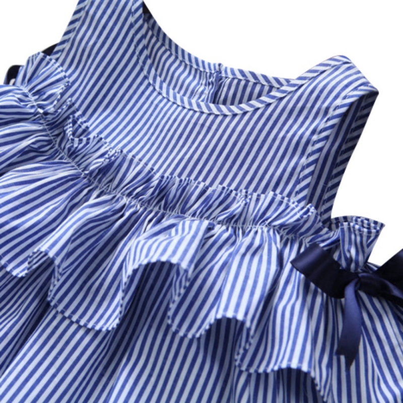 เดรสผ่าไหล่า ลายทาง สีฟ้า