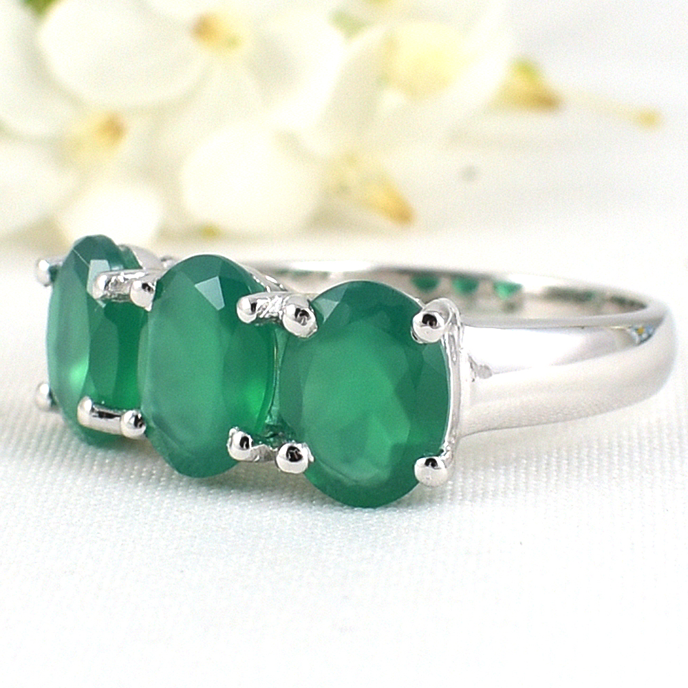 แหวนเงินแท้ราคาถูกชุบทองคำขาว พลอยแท้กรีนอะเกท 3.69 กะรัต งานประณีตสวยงาม สั่งผลิตค่ะ