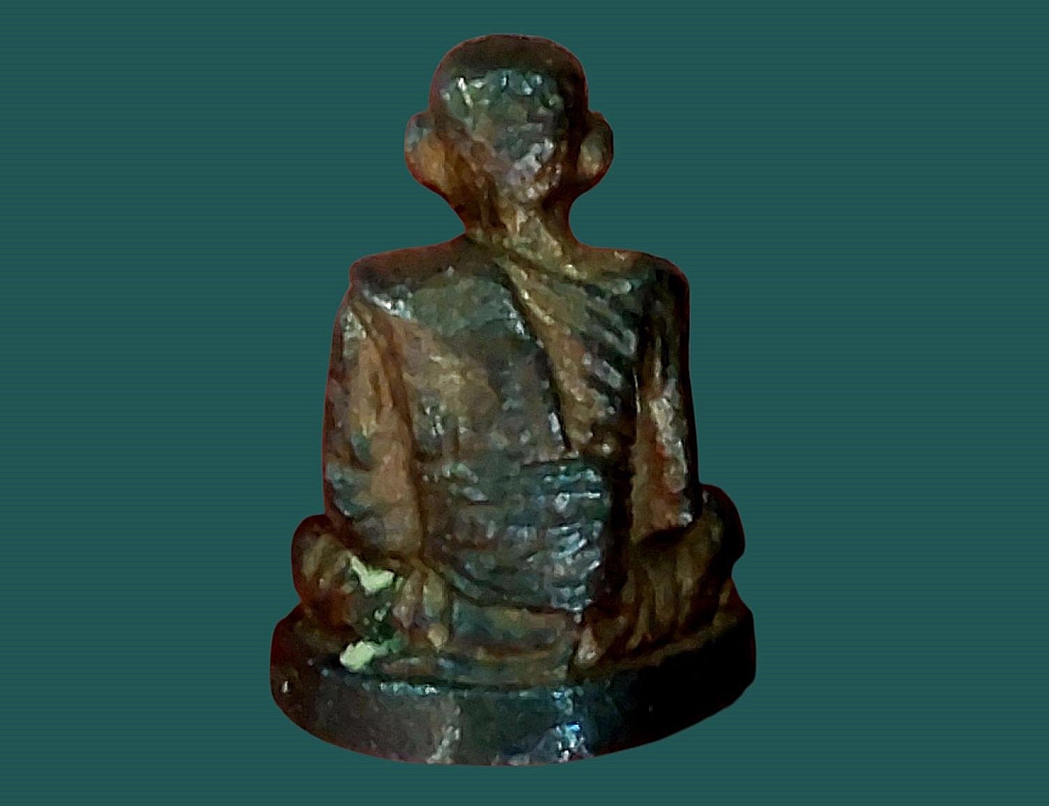 รูปเหมือนหล่อ หลวงพ่อหยอด วัดแก้วเจริญ พิมพ์จิ๋ว (หล่นหาย) อายุ 84 ปี 2538 เนื้อนวโลหะ