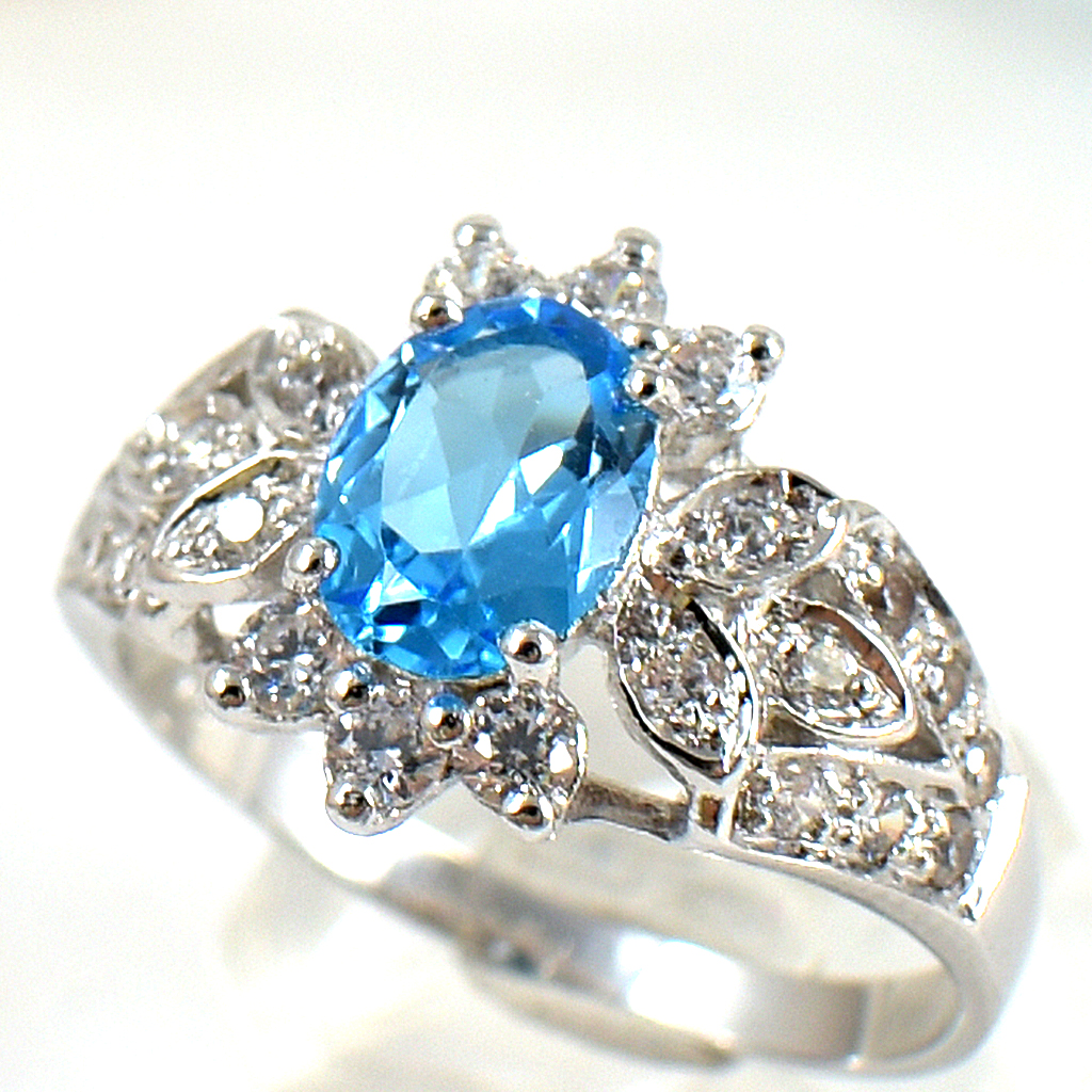 แหวนเงินแท้ราคาถูกชุบทองคำขาว สวิสบลูโทปาซแท้ 1.85 กะรัต เพชรCZ 0.27 กะรัต งานประณีตสวยงาม สั่งผลิตค่ะ