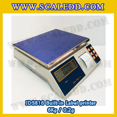 เครื่องชั่งดิจิตอล พิกัดน้ำหนัก 6kg Built-in Label printer ยี่ห้อ SDS รุ่น IDS816 ค่าละเอียด 0.2g