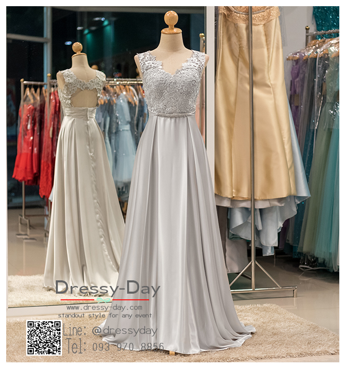 รหัส ชุดราตรียาว : PF081 ชุดราตรียาวสีเงินตกแต่งเพชรช่วงเอว เหมาะใส่ออกงานกลางคืน ใส่เป็นชุดไปงานแต่งงาน งานกาล่าดินเนอร์ งานเลี้ยง งานพรอม งานรับกระบี่