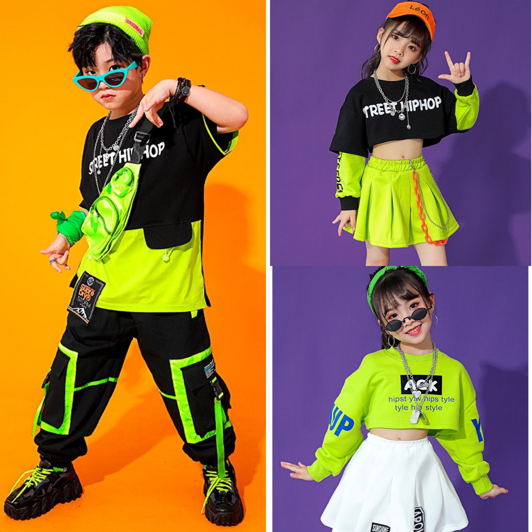 พร้อมส่ง***ชุดเต้น ชุดแดนซ์ : เซ็ตเสื้อสีเขียวนีออน +กางเกง/กระโปรง