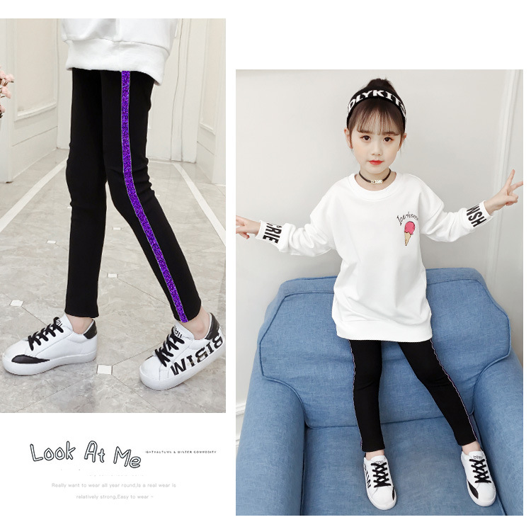 กางเกงเด็ก เลกกิ้งสีดำ แต่งแถบกลิตเตอร์