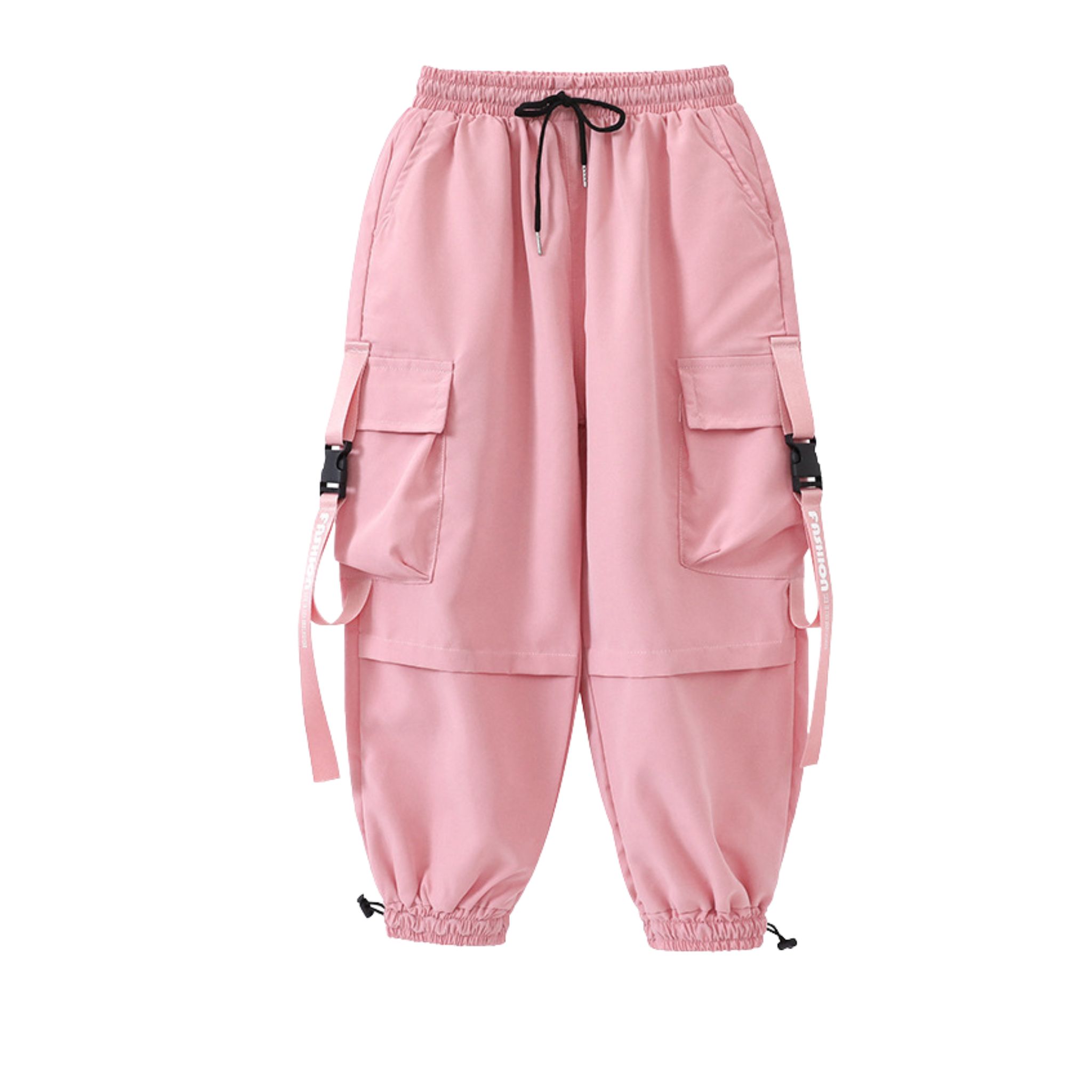 ชุดเต้น ชุดเซ็ต cover dance เสื้อขาวแขนสั้น ทรงโอเวอร์ไซส์ +กางเกงคาร์โก้ สีชมพูพาสเทล