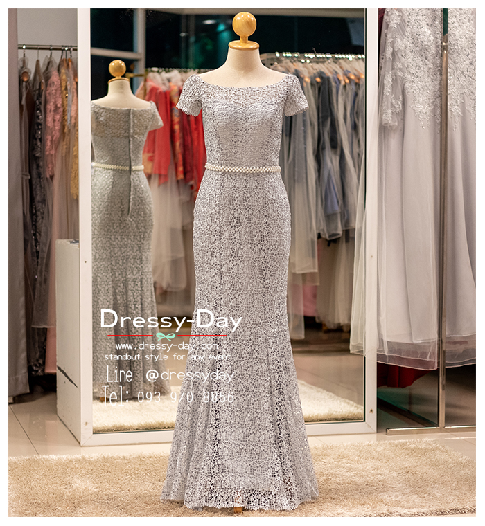 รหัส ชุดราตรียาว : PF023A ชุดราตรียาวมีแขน ชุดไปงานแต่งกลางคืน คนอ้วนใส่สวย