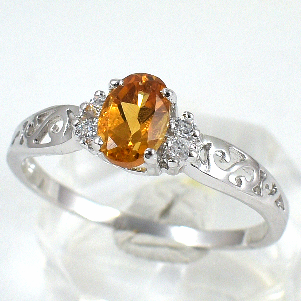 แหวนเงินแท้ราคาถูกชุบทองคำขาว ซิทรินแท้ 0.55 กะรัต เพชรCZ 0.04 กะรัต งานประณีตสวยงาม สั่งผลิตค่ะ