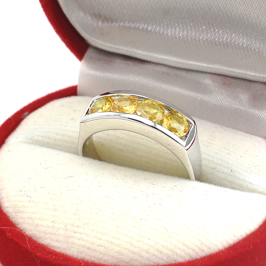 แหวนเงินแท้ราคาถูกชุบทองคำขาว บุษราคัมแท้ 2.40 กะรัต งานประณีตสวยงาม สั่งผลิตค่ะ