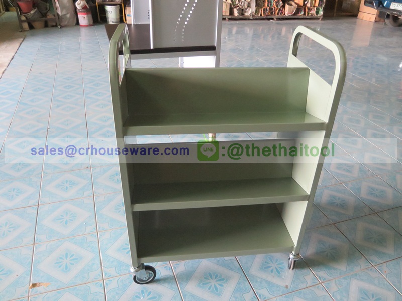 รถเข็นหนังสือ,รถเข็นเก็บหนังสือ 3 ชั้น,อุปกรณ์ในห้องสมุดโรงเรียน,คุรุภัษณ์ในห้องสมุดโรงเรียน