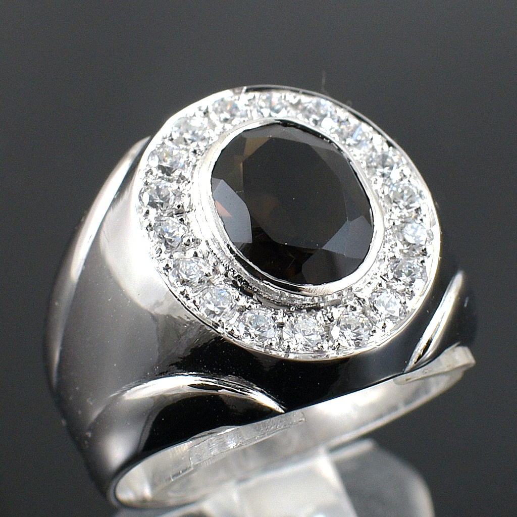 แหวนเงินแท้ราคาถูกชุบทองคำขาว พลอยแท้สโมกกี้ควอทซ์ 2.65 กะรัต เพชรCZ 0.32 กะรัต งานประณีตสวยงาม สั่งผลิตค่ะ