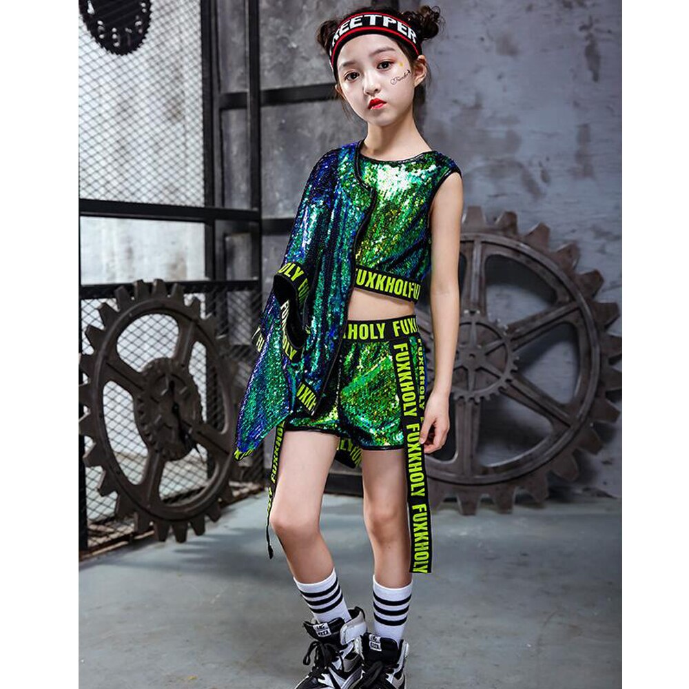 ชุดเต้น ชุดแดนซ์เซอร์ ปักเลื่อม เซ็ต 3 ชิ้น ตัวนอก+ตัวใน+กางเกง