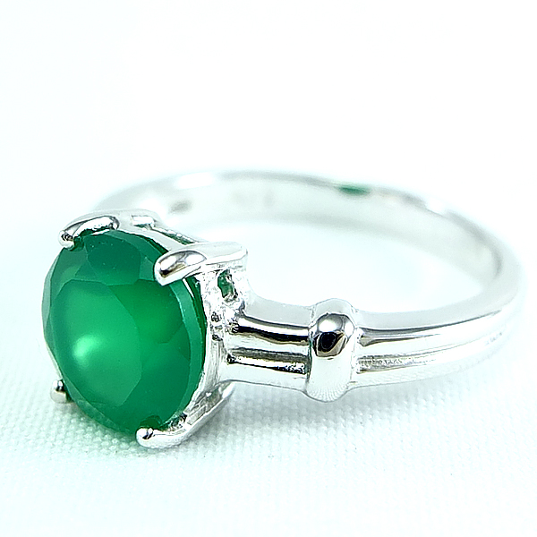 แหวนเงินแท้ราคาถูกชุบทองคำขาว พลอยแท้กรีนอะเกท 1.94 กะรัต งานประณีตสวยงาม สั่งผลิตค่ะ