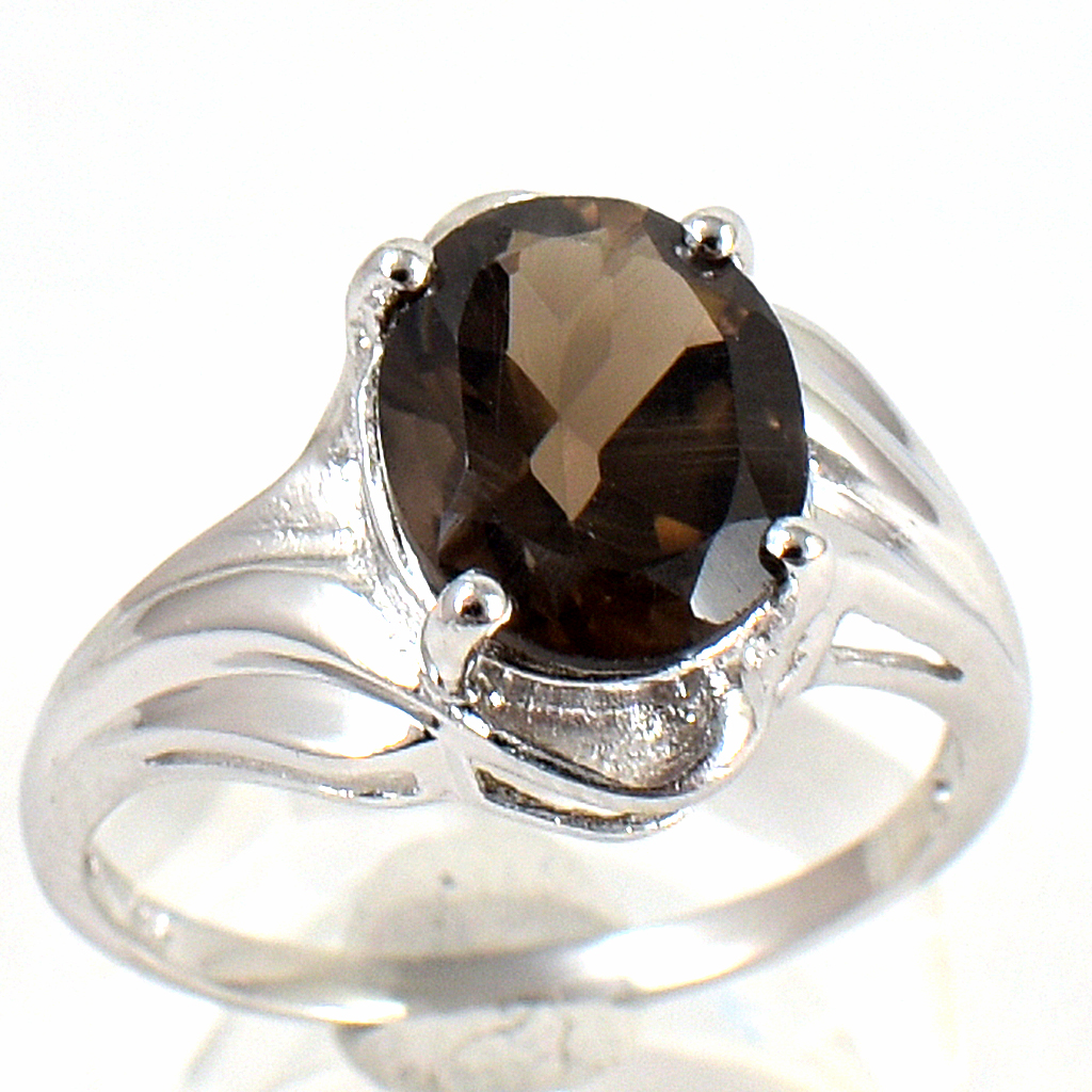 แหวนเงินแท้ราคาถูกชุบทองคำขาว พลอยแท้สโมกกี้ควอทซ์ 2.45 กะรัต งานประณีตสวยงาม สั่งผลิตค่ะ