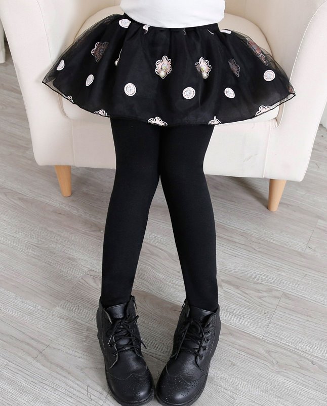 เลกกิ้งกระโปรง ลายดอกไม้ สีดำ ,สีกรม