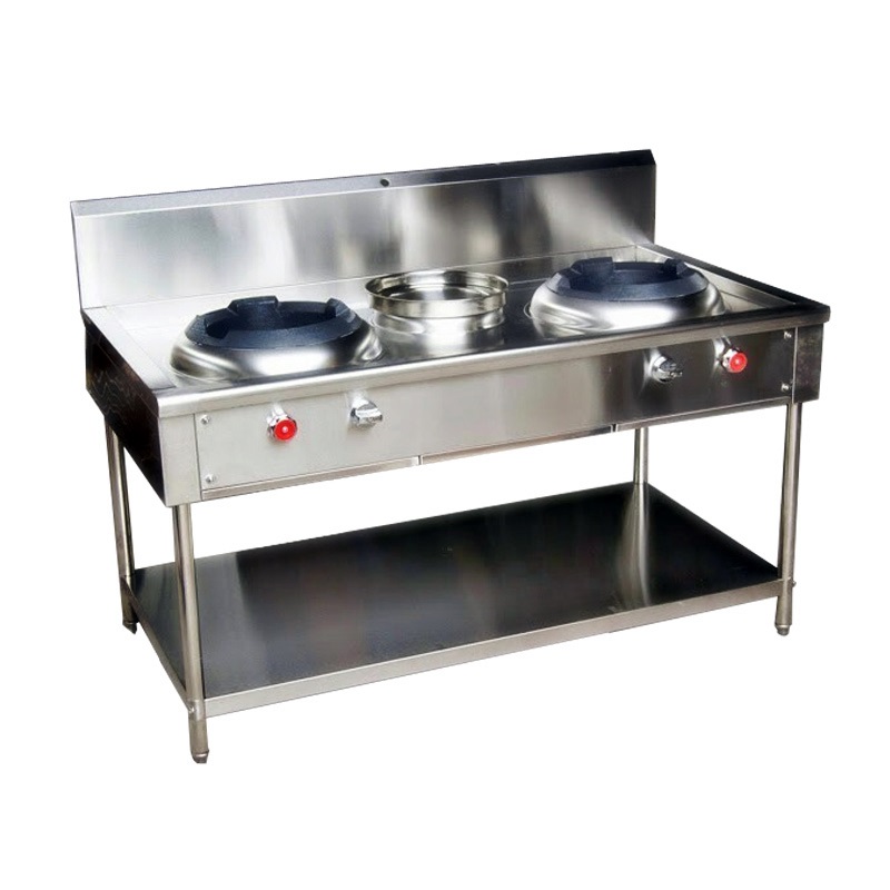 Commercial Chinese cooking Stove , เตาจีน 2 หัว 1 หม้อน้ำ , 002-RW1CBN80130-B (SUS-201)