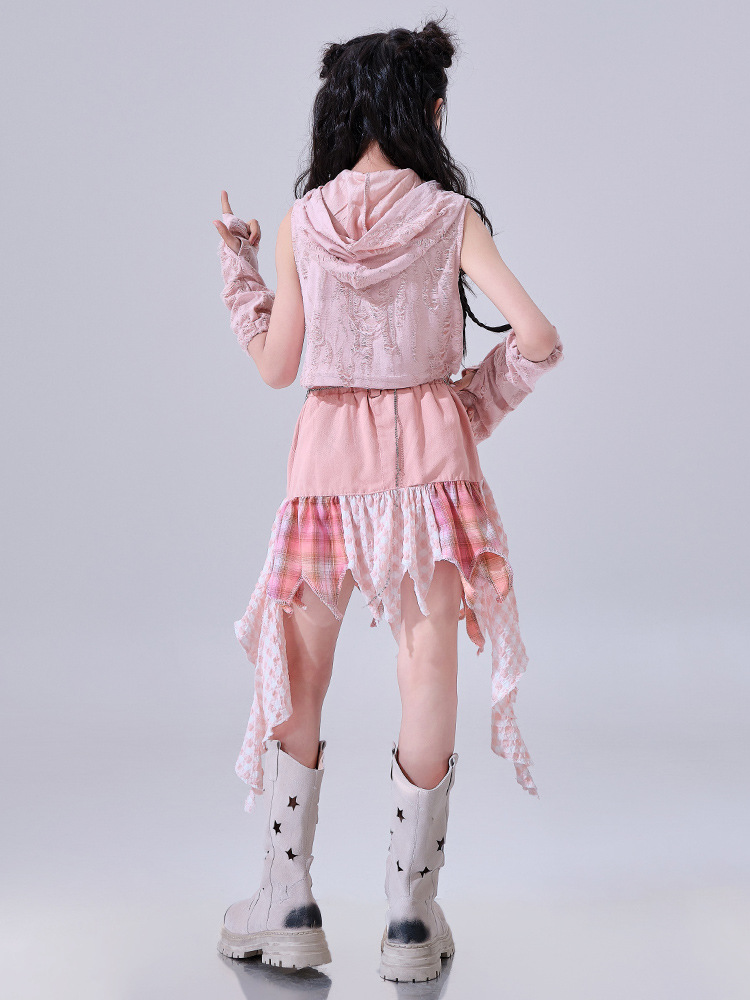 สินค้าพร้อมส่ง ชุดเต้น เซ็ตเสื้อชมพู+กระโปรง/กางเกง