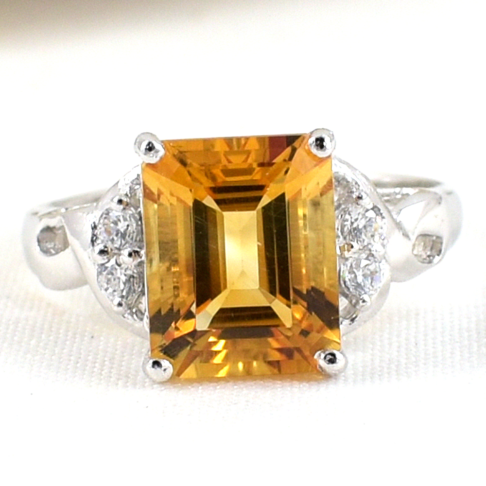 แหวนเงินแท้ราคาถูกชุบทองคำขาว ซิทรินแท้ 3.25 กะรัต เพชรCZ 0.06 กะรัต งานประณีตสวยงาม สั่งผลิตค่ะ