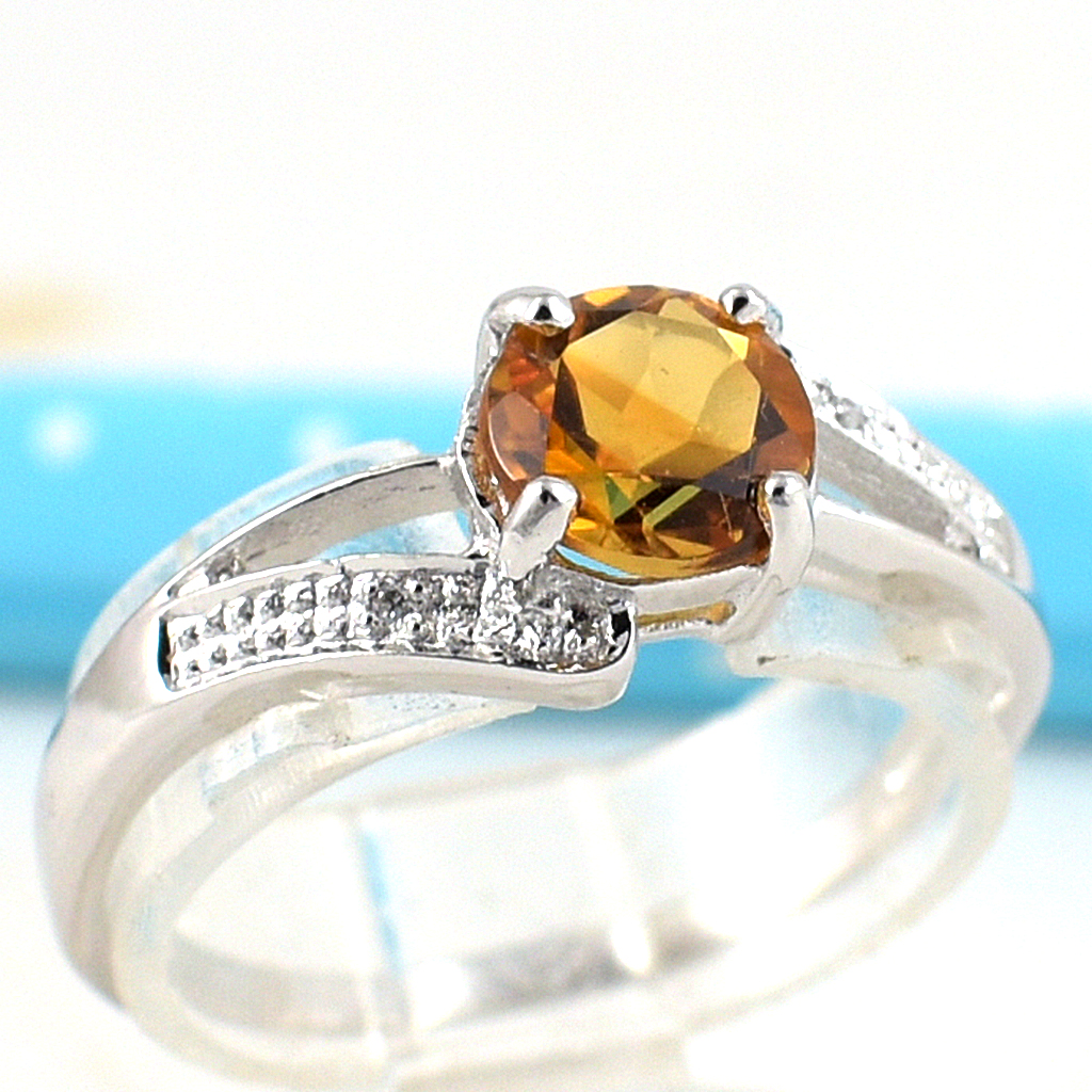 แหวนเงินแท้ราคาถูกชุบทองคำขาว ซิทรินแท้ 0.80 กะรัต เพชรCZ 0.02 กะรัต งานประณีตสวยงาม สั่งผลิตค่ะ