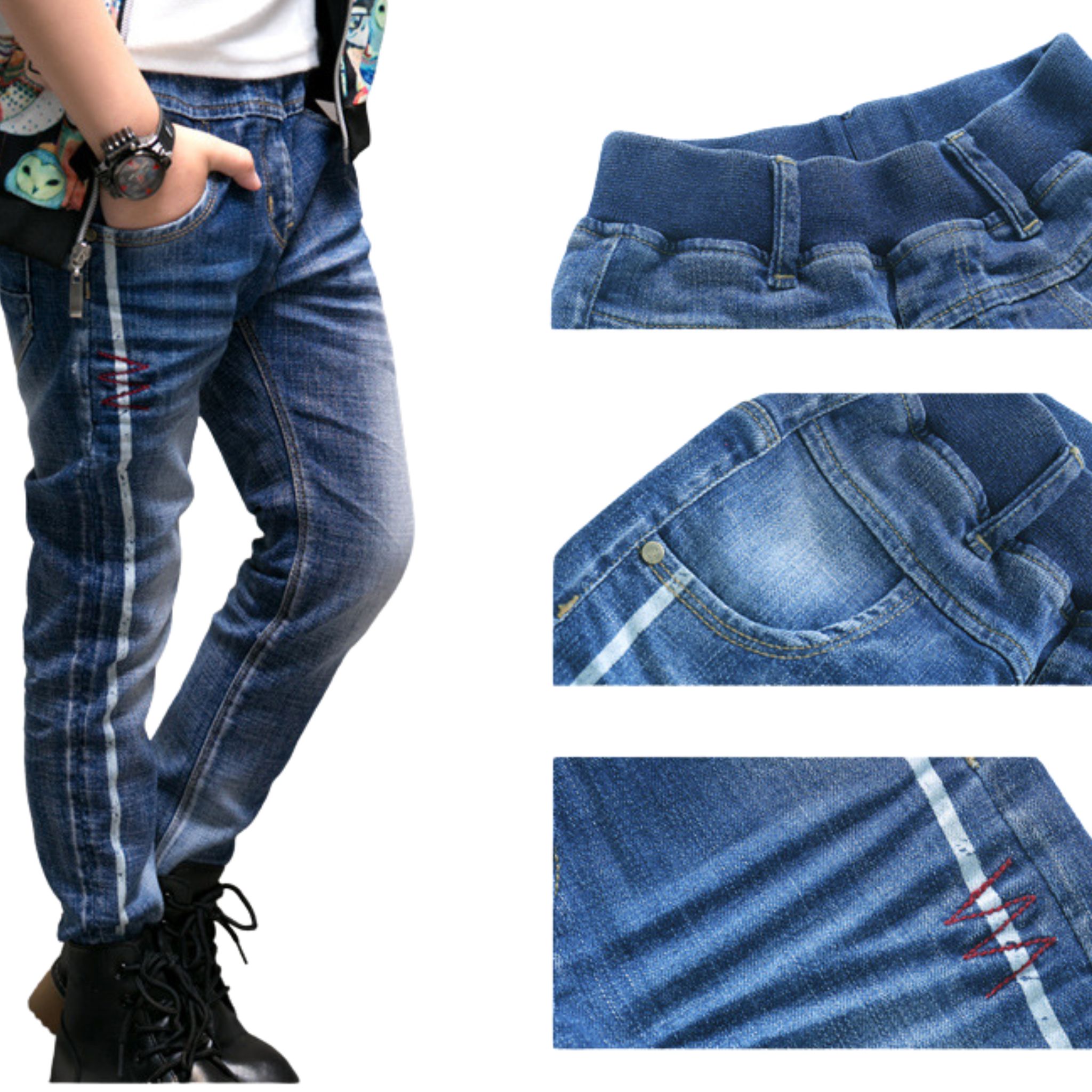 สินค้าพร้อมส่ง กางเกงยีนส์เด็กชาย แต่งลาย