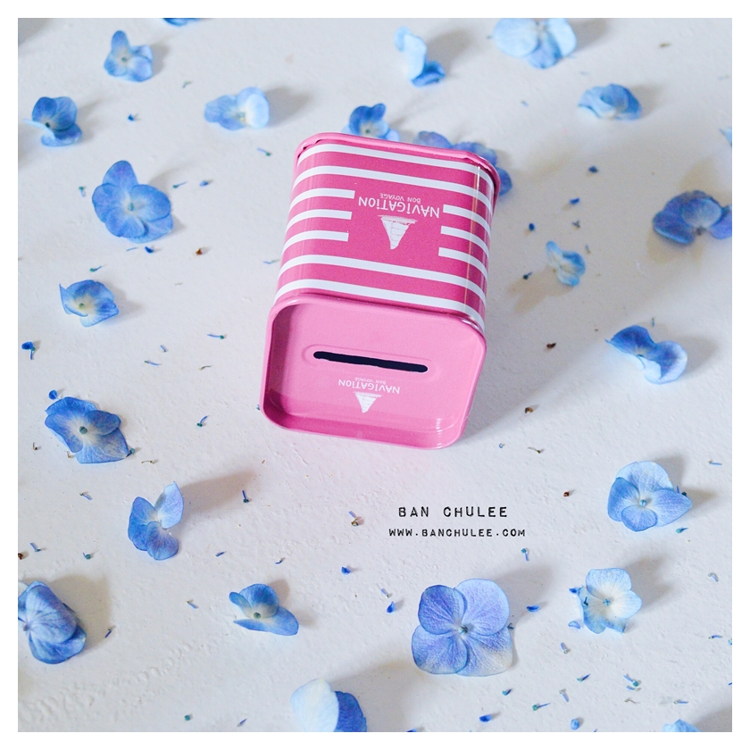 Pink Tin Money Box กระปุกออมสินสีชมพู งานสังกะสี