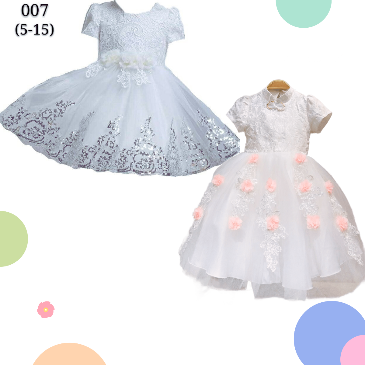 ชุดออกงานเด็ก เดรสแขนสั้น สีขาว