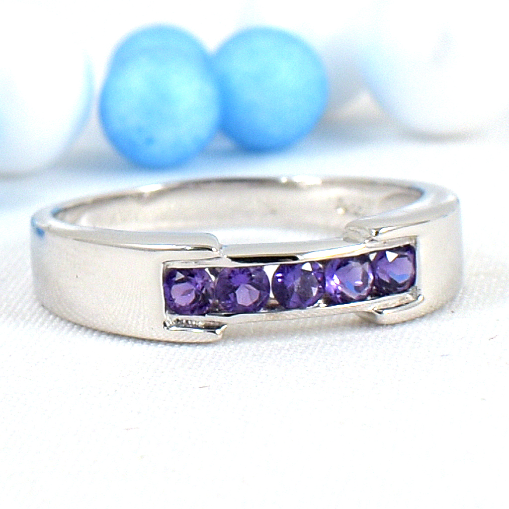 แหวนเงินแท้ราคาถูกชุบทองคำขาว แอมิทิสต์แท้ 0.30 กะรัต งานประณีตสวยงาม สั่งผลิตค่ะ