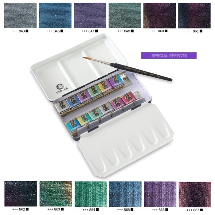 ชุดสีน้ำกล่องโลหะ Rembrandt 12สี พร้อมพู่กัน (Special Effects)
