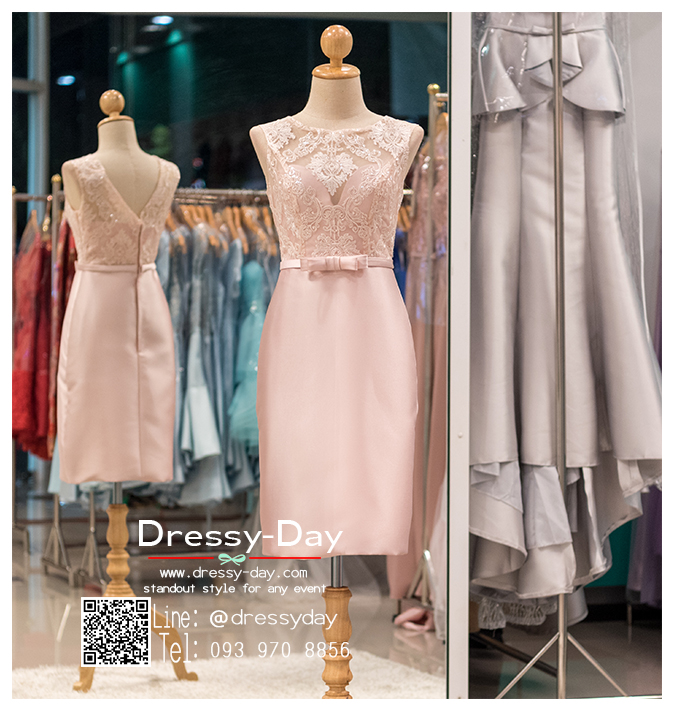 รหัส ชุดราตรี :PFS028 ชุดราตรีสั้นหรูสีชมพู สวย สง่า ใส่เป็นชุดไปงานแต่งงาน งานกาล่าดินเนอร์ งานเลี้ยง